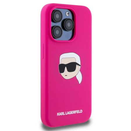 Husa pentru iPhone 15 - Karl Lagerfeld Silicone MagSafe - Fuchsia Karls Head