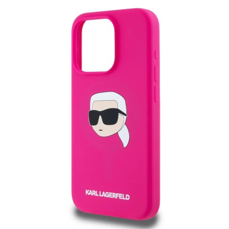 Husa pentru iPhone 15 - Karl Lagerfeld Silicone MagSafe - Fuchsia Karls Head