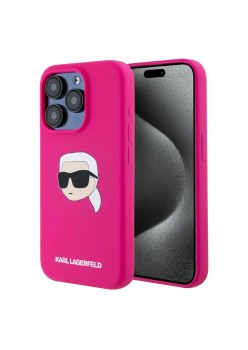 Husa pentru iPhone 15 Pro - Karl Lagerfeld Silicone MagSafe - Fuchsia Karls Head