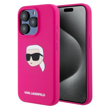 Husa pentru iPhone 15 Pro - Karl Lagerfeld Silicone MagSafe - Fuchsia Karls Head