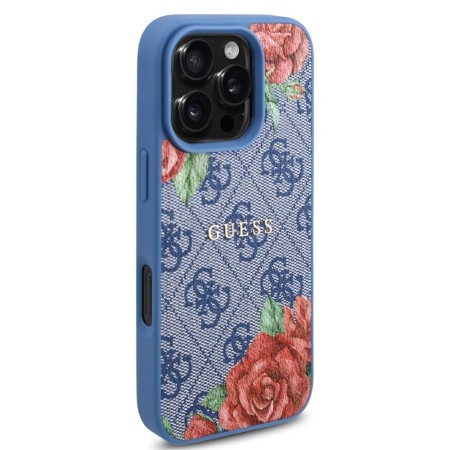 Husa pentru iPhone 16 Pro - Guess Hardcase 4G Flower Print MagSafe - Blue