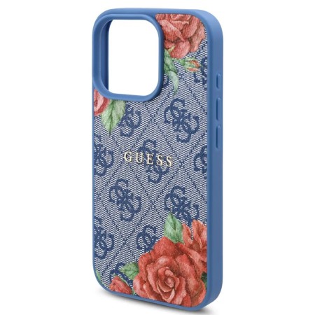 Husa pentru iPhone 16 Pro - Guess Hardcase 4G Flower Print MagSafe - Blue