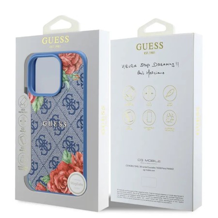 Husa pentru iPhone 16 Pro - Guess Hardcase 4G Flower Print MagSafe - Blue