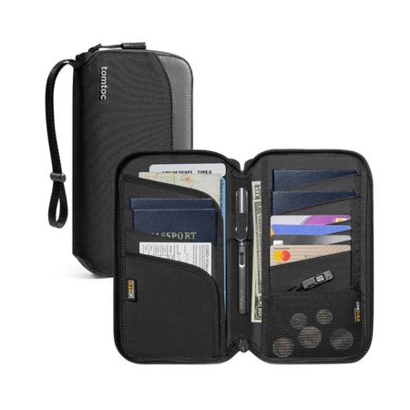 Tomtoc - Navigator Passport Bag (T03M1D1) - Back Slip Pocket, Portable Wrist Strap, Back Slip Pocket - Black