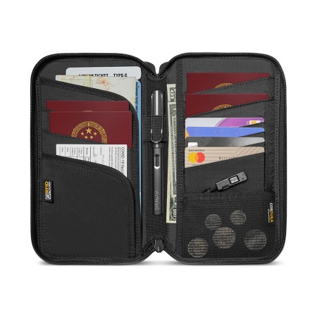 Tomtoc - Navigator Passport Bag (T03M1D1) - Back Slip Pocket, Portable Wrist Strap, Back Slip Pocket - Black