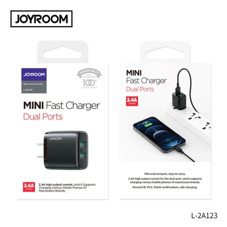 Incarcator pentru Priza 2x USB, 12W, 2.4A - JoyRoom (L-2A123) - Black