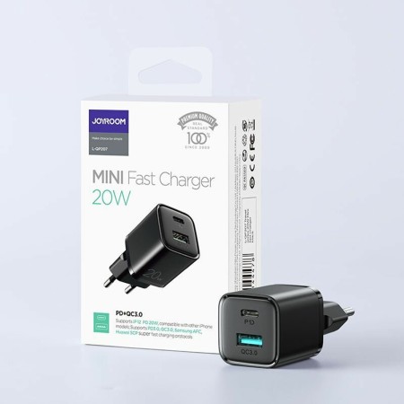 JoyRoom - Wall Charger (L-QP207) - Type-C PD20W, USB QC3.0, Fast Charging - Black