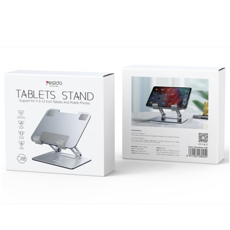 Yesido - Desk Holder (C185) - Foldable Design, Anti-Slip Silicone, for Phone, Tablet 4.5 - 13" - Silver