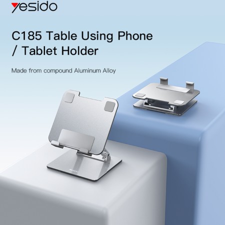 Yesido - Desk Holder (C185) - Foldable Design, Anti-Slip Silicone, for Phone, Tablet 4.5 - 13" - Silver