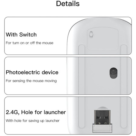 Yesido - Wireless Mouse (KB15) - 800/1200/1600DPI, 2.4G Connection - Silver