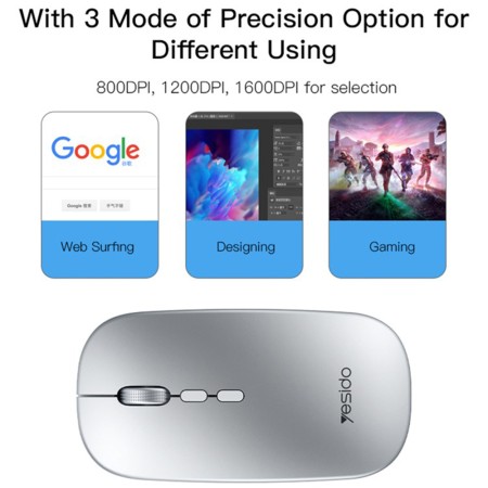 Yesido - Wireless Mouse (KB15) - 800/1200/1600DPI, 2.4G Connection - Silver