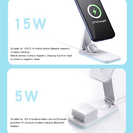 Yesido - Wireless Charging Station 3in1 (DS17) - for iPhone, Apple Watch, AirPods, 15W - White