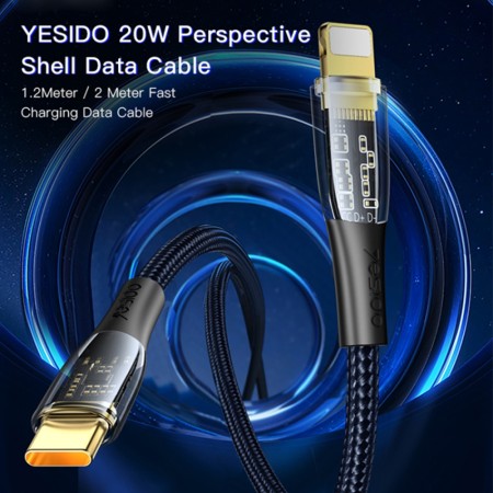 Yesido - Data Cable (CA101) - Type-C to Lightning, 20W, 480Mbps, 1.2m - Black