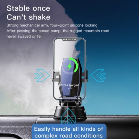 Yesido - Car Holder with Wireless Charging (C189) - for Dashboard, Windshield, Air Vent, 15W with Cable Type-C - Black