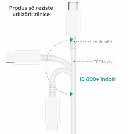 Cablu de Date USB-C to Type-C Super Fast Charging 5A, 1m - Samsung (EP-DN975BWEGWW) - White (Blister Packing)