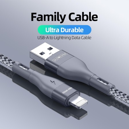 Cablu de Date Lightning Fast Charging 2.4A, 12W, 480Mbps, 1m - Duzzona (A7) - Grey