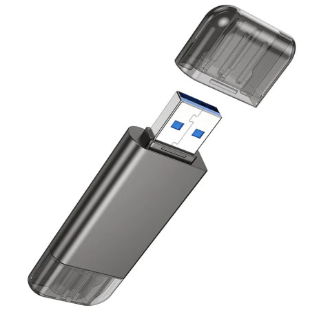 Cititor de Carduri USB/Tip-C 3.0 la MicroSD, SD  Hoco, Metal Gray
