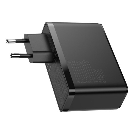 Incarcator 2x USB-C PD 100W, 2x USB-A QC3.0 cu Cablu Tip-C la Tip-C Baseus (CCGAN2P-L01), Negru