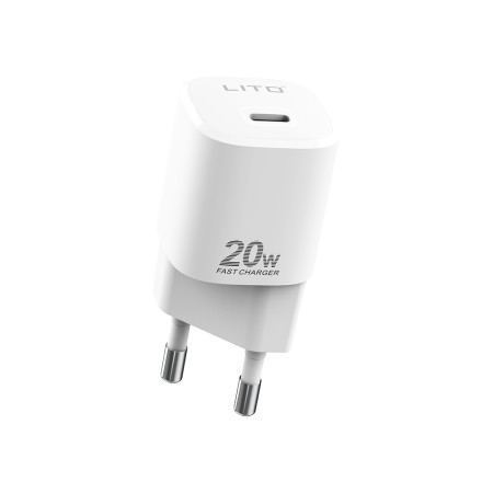 Incarcator Priza Lito Tipe-C PD20W Fast Charging pentru iPhone, Samsung, iPad cu Cable USB-C la USB-C, 1m, Alb