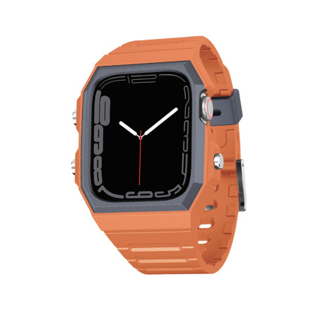 Husa compatibila Apple Watch 4 / 5 / 6 / SE / SE 2 / 7 / 8 / 9 44mm,45mm si Curea Sport Rugged Armor, Orange