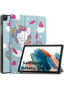 Husa tableta compatibila Samsung Galaxy Tab A9, FoldPro cu Microfibra, Auto Sleep/Wake, Unicorn