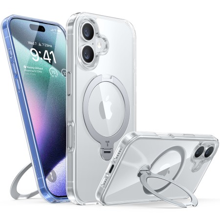 Husa pentru iPhone 16 - Torras Ostand Spin Series - Clear