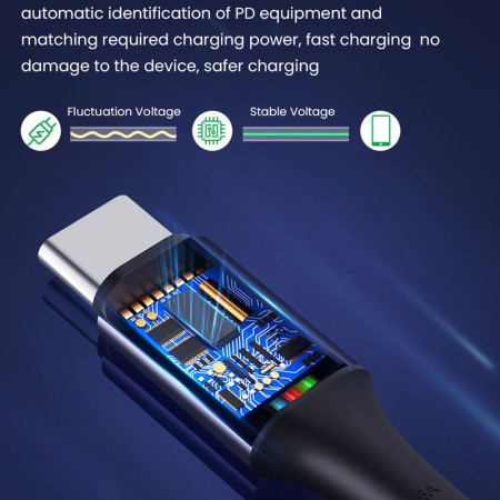 Cablu de date Type-C la Type-C, Super Fast Charging, PD100W, 480Mbps - Techsuit (PCB018) - Black