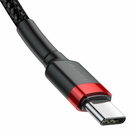 Cablu de Date Tip-C la Tip-C, 3A, 1m, Baseus Cafule, Red / Black