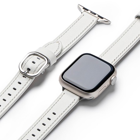 Curea pentru Apple Watch 1/2/3/4/5/6/7/8/9/SE/SE 2 (38/40/41mm) - Ringke Leather One Slim - White