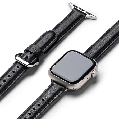 Curea pentru Apple Watch 1/2/3/4/5/6/7/8/9/SE/SE 2 (38/40/41mm) - Ringke Leather One Padded Slim - Black