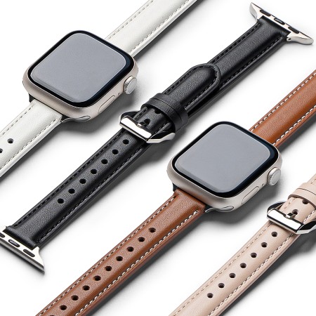 Curea pentru Apple Watch 1/2/3/4/5/6/7/8/9/SE/SE 2 (38/40/41mm) - Ringke Leather One Padded Slim - Black