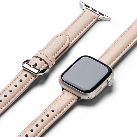 Curea pentru Apple Watch 1/2/3/4/5/6/7/8/9/SE/SE 2 (38/40/41mm) - Ringke Leather One Padded Slim - Cozy Pink