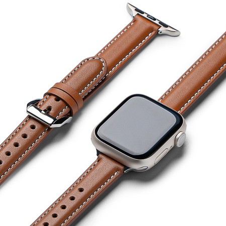 Curea pentru Apple Watch 1/2/3/4/5/6/7/8/9/SE/SE 2 (38/40/41mm) - Ringke Leather One Padded Slim - Brown