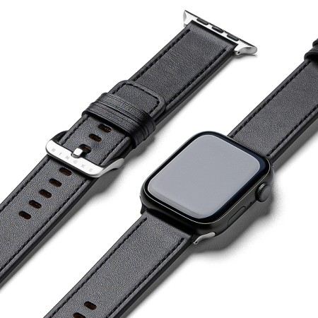 Curea pentru Apple Watch 1/2/3/4/5/6/7/8/9/SE/SE 2/Ultra/Ultra 2 (42/44/45/49mm) - Ringke Leather One Basic - Black