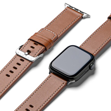 Curea pentru Apple Watch 1/2/3/4/5/6/7/8/9/SE/SE 2/Ultra/Ultra 2 (42/44/45/49mm) - Ringke Leather One Basic - Brown