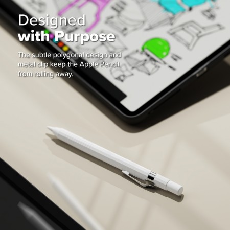 Husa Audoadeziv pentru for Apple Pencil, USB-C - Ringke - White