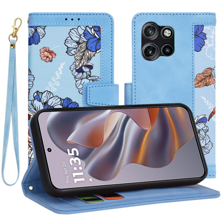 Husa FlipCraft pentru Motorola Edge 50 Neo / Motorola ThinkPhone 25 - Protectie 360, Design Floral, Vibrant Blue