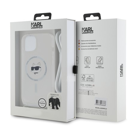 Husa pentru iPhone 15 / iPhone 14 / iPhone 13 - Karl Lagerfeld IML MagSafe (KLHMP14SHCCHNT) - Transparent Choupette HeadandCord