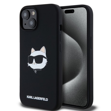 Husa pentru iPhone 15 / iPhone 14 / iPhone 13 - Karl Lagerfeld Silicone MagSafe (KLHMP15SSCHPPLK) - Choupette Head