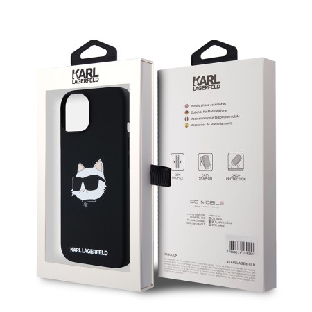 Husa pentru iPhone 15 / iPhone 14 / iPhone 13 - Karl Lagerfeld Silicone MagSafe (KLHMP15SSCHPPLK) - Choupette Head