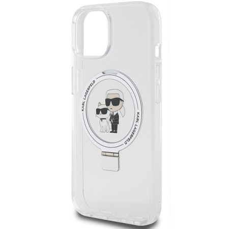 Husa pentru iPhone 15 / iPhone 14 / iPhone 13 - Karl Lagerfeld Hardcase Ring Stand MagSafe (KLHMP14SHMRSKCH) - White KarlandChoupette