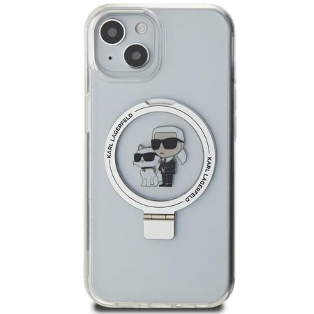 Husa pentru iPhone 15 / iPhone 14 / iPhone 13 - Karl Lagerfeld Hardcase Ring Stand MagSafe (KLHMP14SHMRSKCH) - White KarlandChoupette