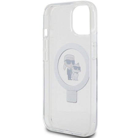 Husa pentru iPhone 15 / iPhone 14 / iPhone 13 - Karl Lagerfeld Hardcase Ring Stand MagSafe (KLHMP14SHMRSKCH) - White KarlandChoupette