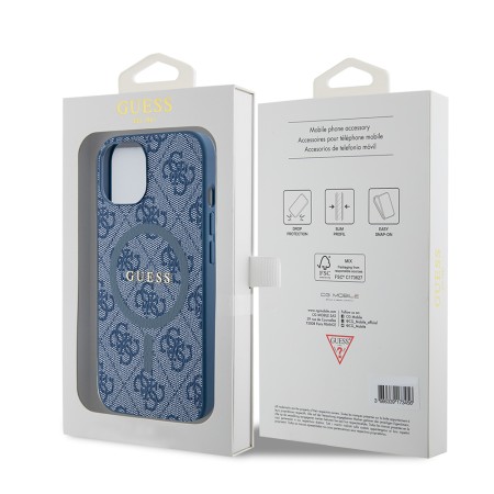 Husa pentru iPhone 15 / iPhone 14 / iPhone 13 - Guess 4G Collection Leather MagSafe (GUHMP15SG4GFRB) - Blue