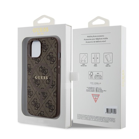 Husa pentru iPhone 15 Plus / iPhone 14 Plus - Guess 4G Collection Leather MagSafe (GUHMP15MG4GFRW) - Brown