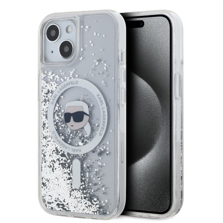 Husa pentru iPhone 15 / iPhone 14 / iPhone 13 - Karl Lagerfeld Liquid Glitter MagSafe (KLHMP15SLGKISGH) - Transparent Karl Head