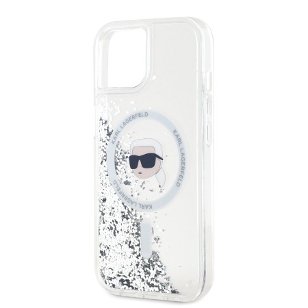 Husa pentru iPhone 15 / iPhone 14 / iPhone 13 - Karl Lagerfeld Liquid Glitter MagSafe (KLHMP15SLGKISGH) - Transparent Karl Head