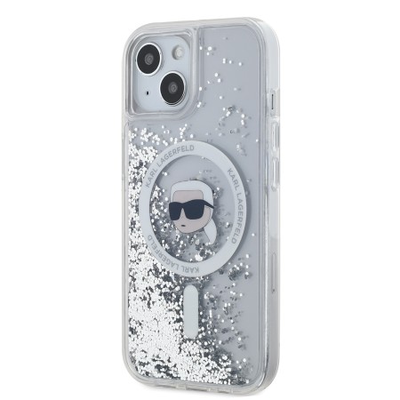 Husa pentru iPhone 15 / iPhone 14 / iPhone 13 - Karl Lagerfeld Liquid Glitter MagSafe (KLHMP15SLGKISGH) - Transparent Karl Head