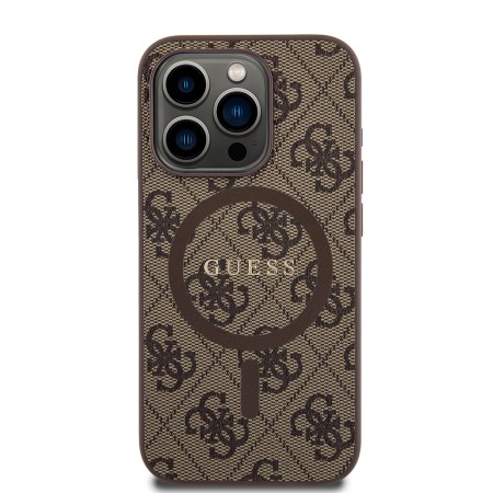 Husa pentru iPhone 15 Pro - Guess 4G Collection Leather MagSafe (GUHMP15LG4GFRW) - Brown