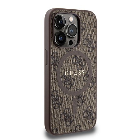 Husa pentru iPhone 15 Pro - Guess 4G Collection Leather MagSafe (GUHMP15LG4GFRW) - Brown